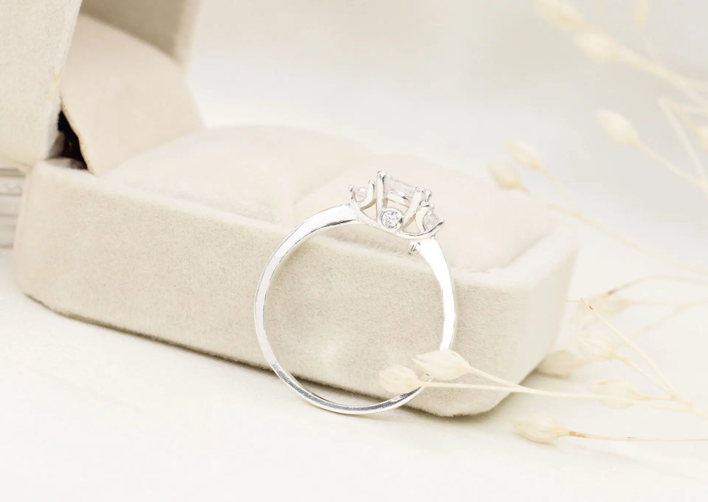 Classic Princess-Cut Sterling Silver Engagement Ring – Minimalist Elegance