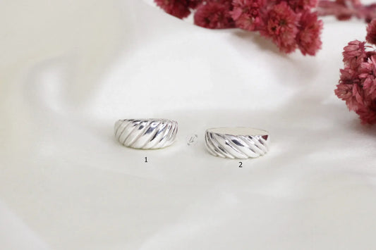 Sterling Silver Croissant Dome Rings – Chic Elegance in a Set of Two