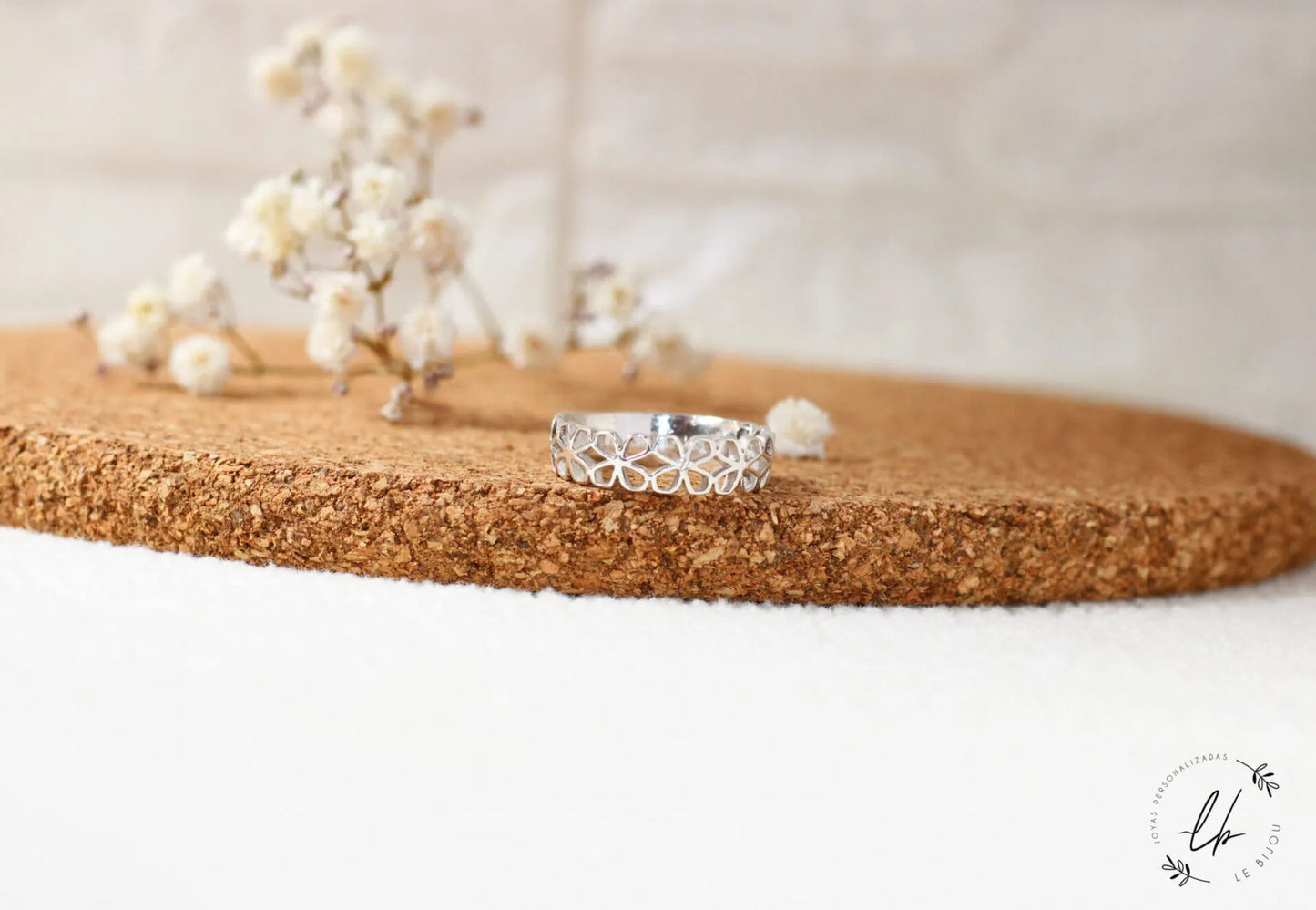Blooming Elegance: 950 Sterling Silver Floral Band Ring – Handmade Artisan Jewelry