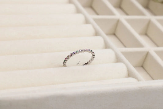 Eternal Sparkle: Multicolor Gemstone Eternity Band in Premium 925 Sterling Silver – Elegant Handmade Jewelry