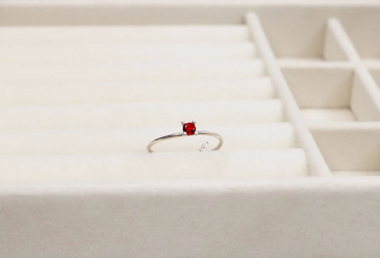 Minimalist Red Gemstone Sterling Silver Ring – Handmade Dainty Jewelry for Women