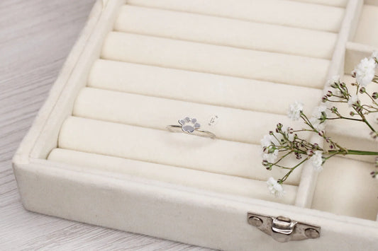 🐾 Sterling Silver Paw Print Ring – Dainty Pet Lover's Band for Women and Men