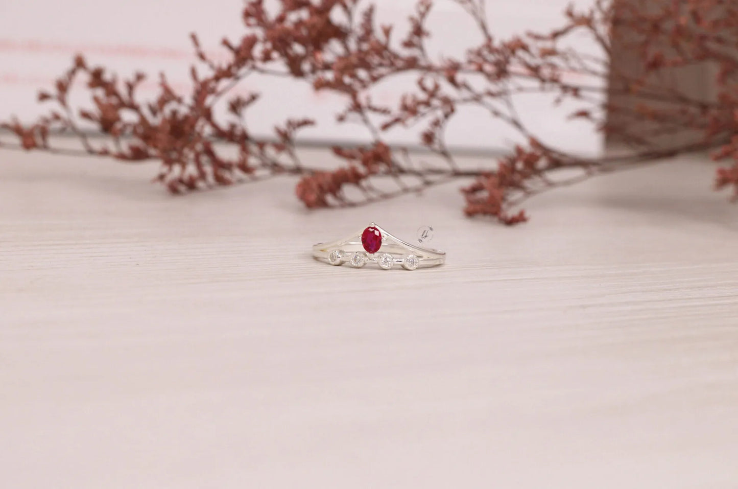 💍 925 Sterling Silver Ruby Ring for Women – Elegant Red Stone Band with Sparkling Zircon Accents
